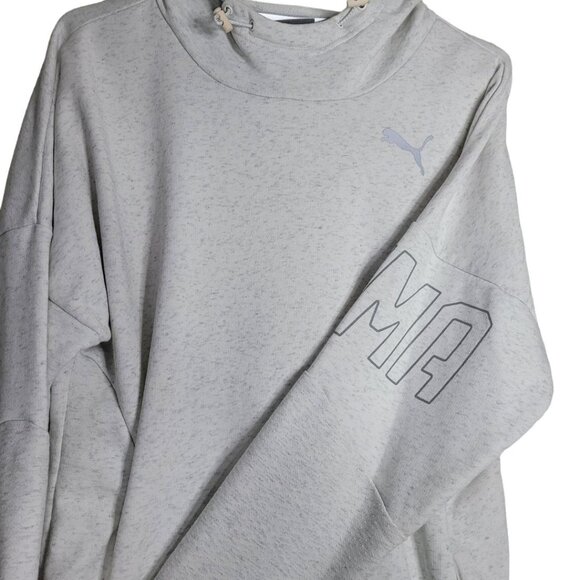 Puma Hooded Sweatshirt Gray Womens Small Zip Pockets Adjustable Hoodie - Picture 3 of 11